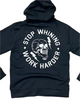 Stop Whining work harder hoodie, hooded sweatshirt, skull and lightning bolts printed designed and sold by Le Monkey House