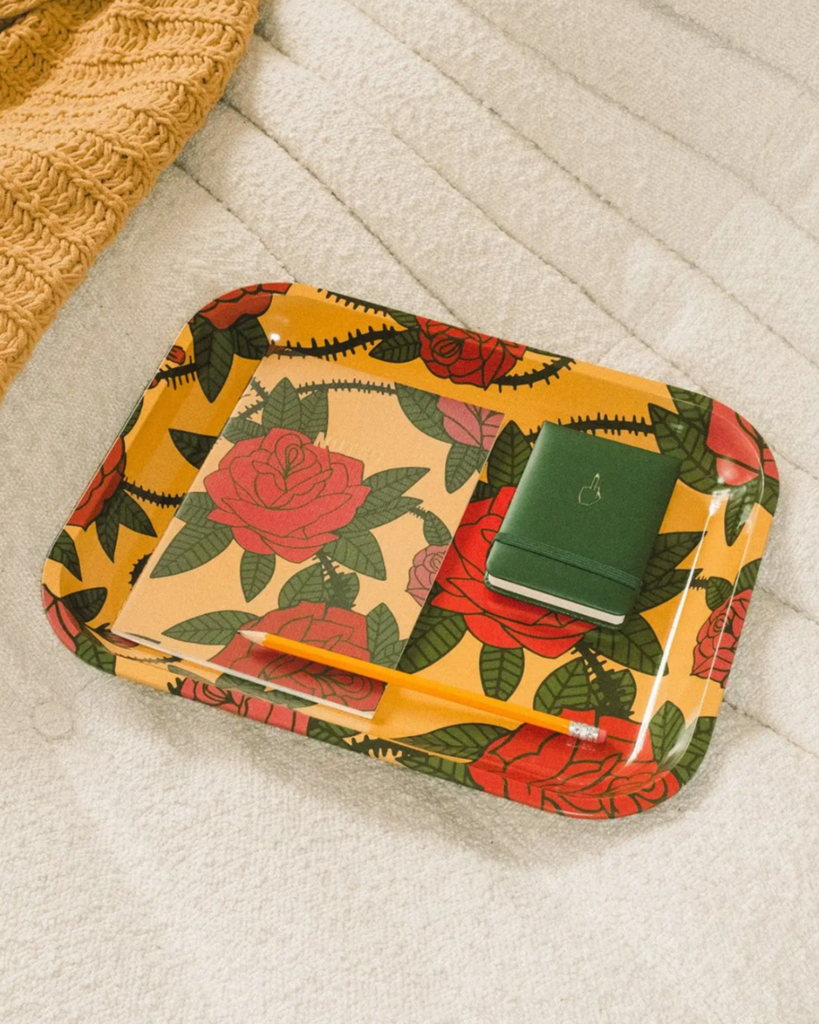 Thorny rose metal tray by Golden Gems USA sold by LE Monkey House