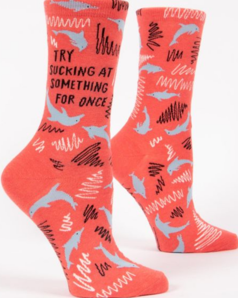 Try sucking at something for once women's socks by Blue Q, sold by Le Monkey House Culpeper, Virginia