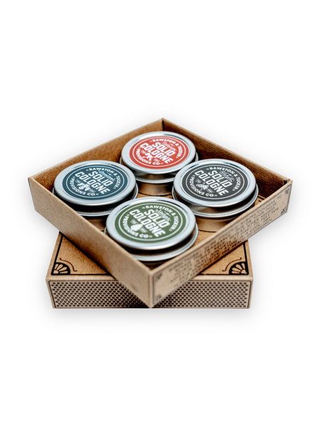 Solid Cologne Sample Set, Aroostook, Hurytt, Tuskalusa, Motega Handcrafted in the United States Sold by Le Monkey House