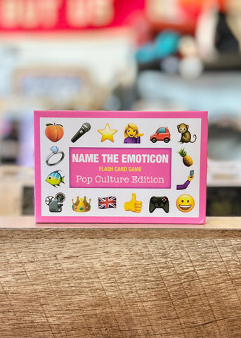 Name the emoticon flash card game Pop Culture edition, by Bubblegum Stuff, Sold by Le Monkey House