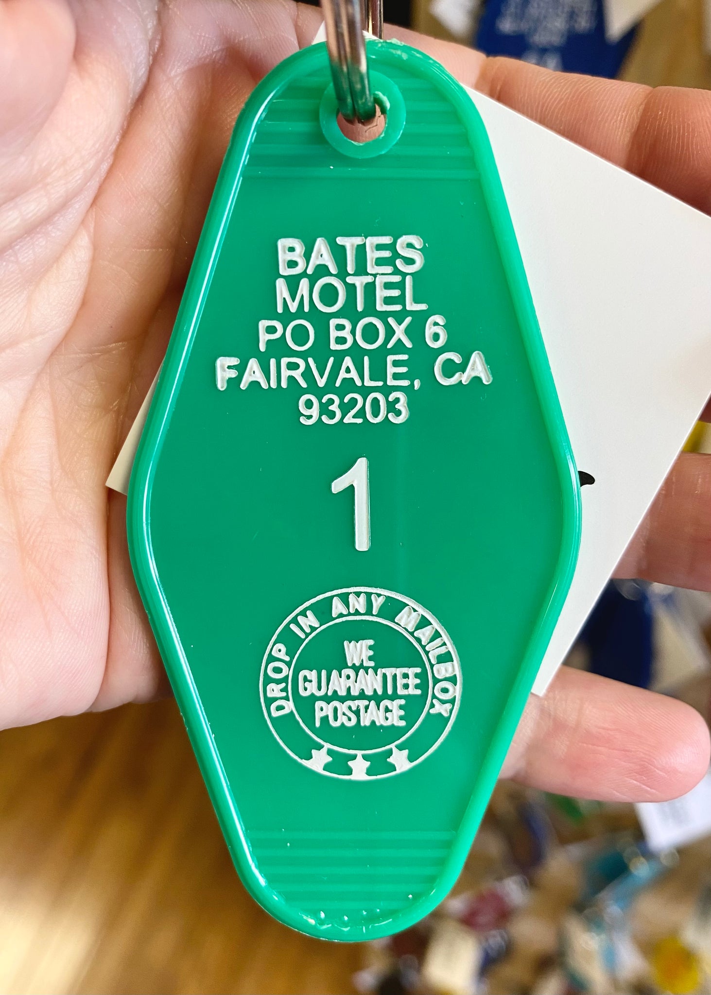 Vintage retro style plastic motel keychain/key fob - Alfred Hitchcock's Psycho, Bates Motel Fairvale, CA Sold by Le Monkey House