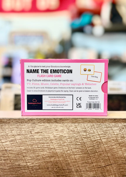 Name the emoticon flash card game Pop Culture edition, by Bubblegum Stuff, Sold by Le Monkey House