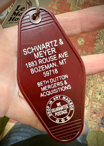 Schwartz and Meyer Beth Dutton Yellowstone Retro Vintage Hotel Keychain, Key Fob, Key Ring - Sold by Le Monkey House